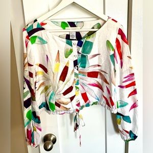 Mara Hoffman Long Sleeve Floral Print Linen Crop Top size L